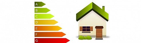 Energiezeichen A-G und rechts daneben ein Haus