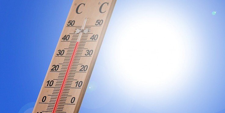 Thermometer, Sommerhitze, Sonne Thermometer, Sommerhitze, Sonne