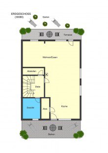 Grundriss Erdgeschoss **VERKAUFT** �kologisch gebaute sehenswerte gro�z�gige sonnige Doppelhaush�lfte