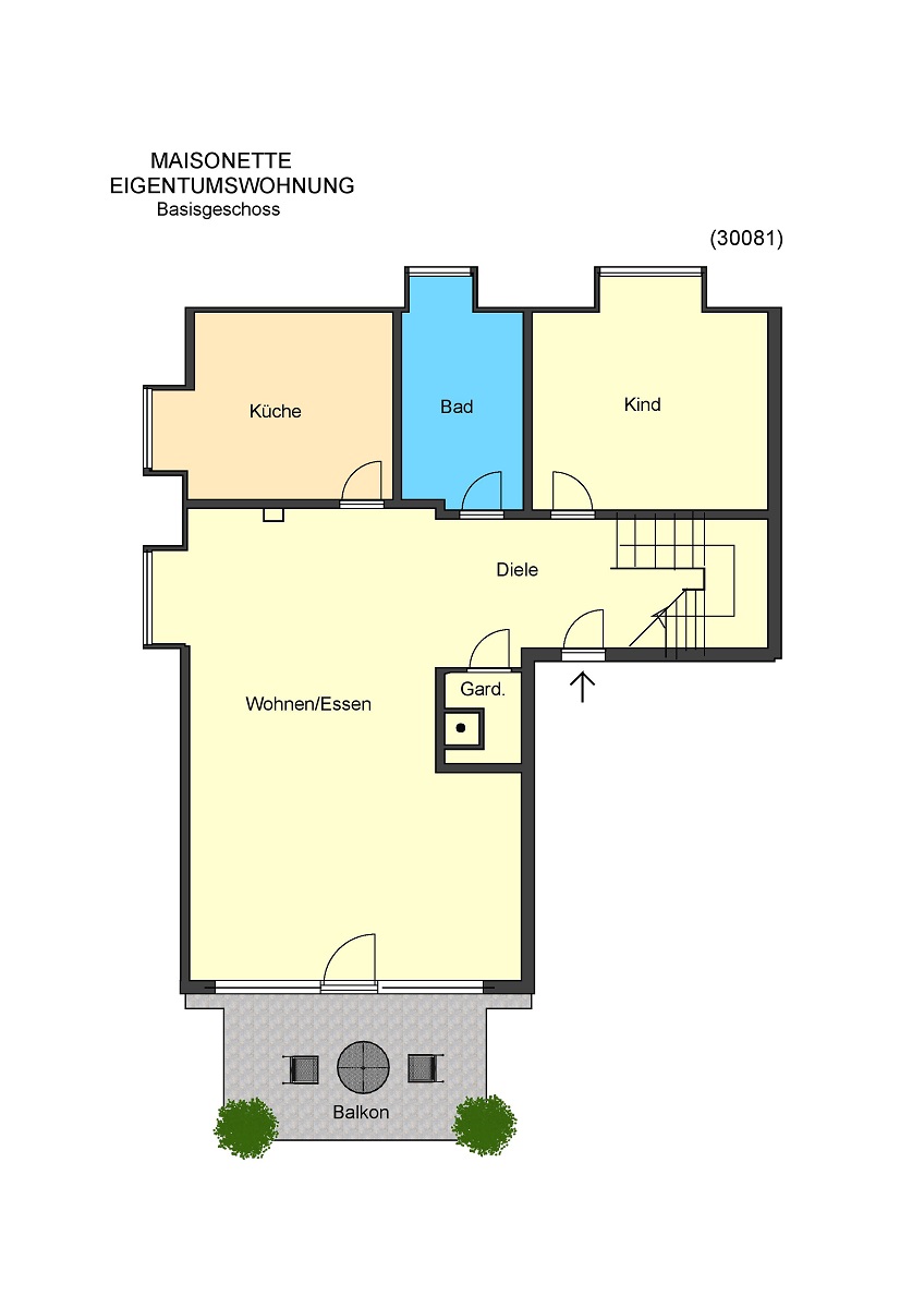 Grundriss Basisgeschoss Maisonettewohnung Darmstadt
