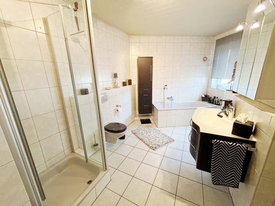 modernes Tageslichtbad mit Wanne und Dusche Einfamilienhaus Einhausen