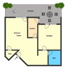 Grundriss **VERKAUFT** Schicke 2-Zimmer-Wohnung mit Terrasse und Pkw-Stellplatz in Darmstadt-Eberstadt!