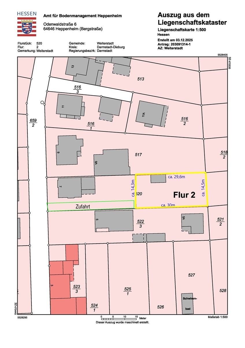 Lageplan Wohngrundst�ck Weiterstadt
