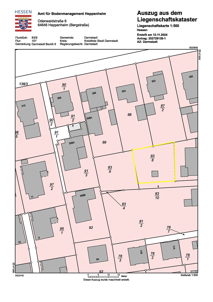 Lageplan Wohngrundst�ck Darmstadt